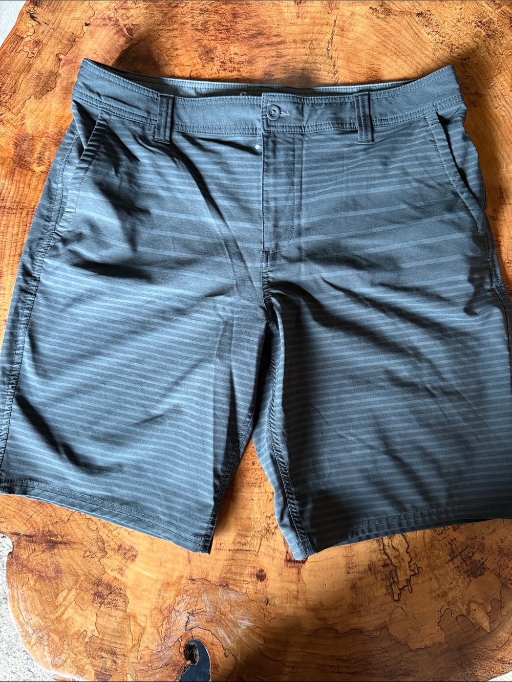 Goodfellow & Co Men's Dark Gray Horizontal-Striped Flat-Front Shorts